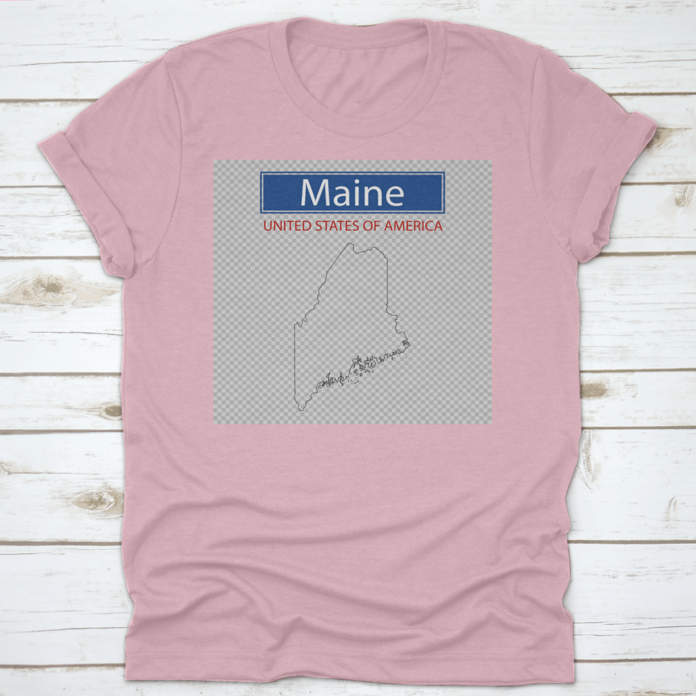 A comfortable t-shirt featuring an outline map of the state of Maine, showcasing its unique shape and geographical features.